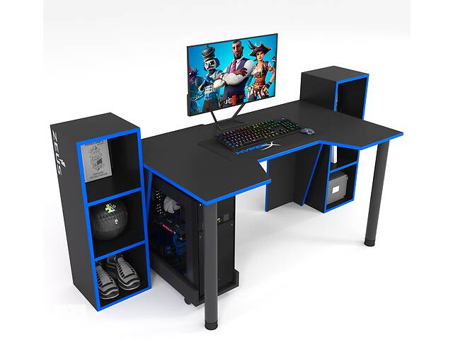Геймерский стол ZEUS-Game™ GAMER-5 чёрный-синий