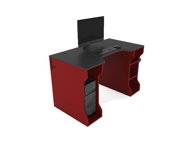 Геймерский стол ZEUS TRON-4 черная столешница / опоры бордовые