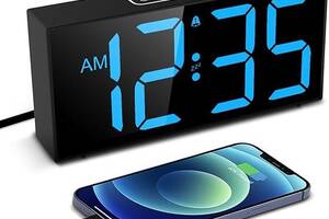 Громкий настольный цифровой будильник с синими светодиодными цифрами 2,56 дюйма, 5 уровней яркости, 4 громкост