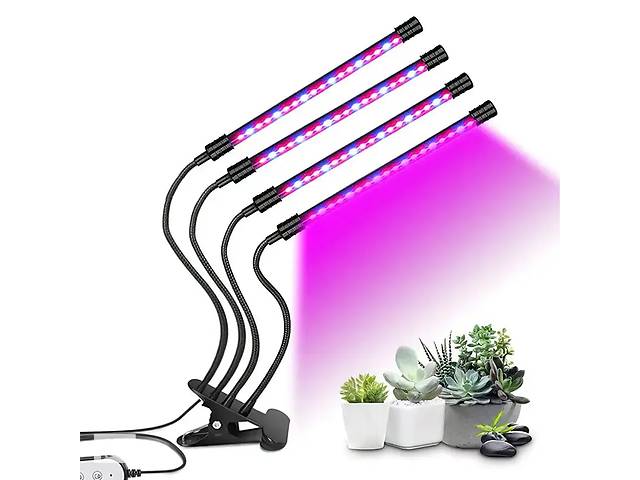 Гибкая светодиодная фитолампа для домашних растений с таймером LED Supretto 50ВТ с 4 лампами для растений (2099342052)