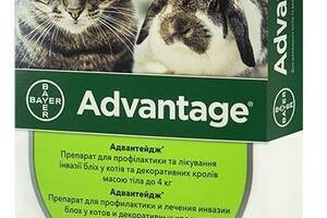 Капли Bayer Адвантейдж 40 для кошек и декоративных кроликов массой до 4 кг 4х0,4 мл 85745042