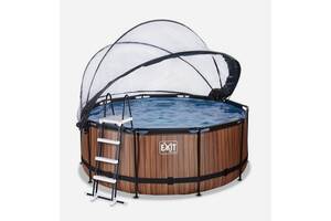 Каркасный Бассейн круглый с куполом EXIT дерево 360х122 см с насосом для фильтров с картриджем Купи уже