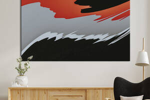 Картина абстракция для офиса KIL Art Черные мазки на серо-красном фоне 75x50 см (1112-1)