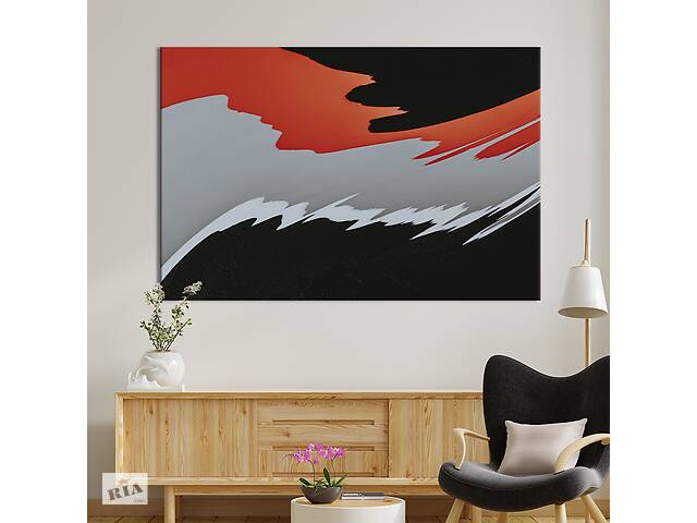 Картина абстракция для офиса KIL Art Черные мазки на серо-красном фоне 51x34 см (1112-1)