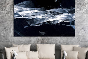 Картина абстракция для офиса KIL Art Элегантные белые разводы на тёмном фоне 122x81 см (1063-1)