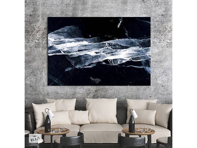 Картина абстракция для офиса KIL Art Элегантные белые разводы на тёмном фоне 51x34 см (1063-1)