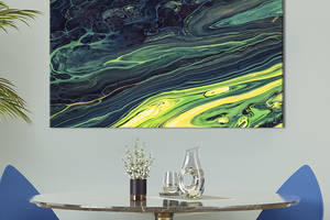 Картина абстракция для офиса KIL Art Элегантный мрамор в синих и зелёных оттенках 75x50 см (1061-1)