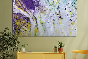 Картина абстракция для офиса KIL Art Фиолетовая желтая и зеленая присыпка на белом 75x50 см (1126-1)