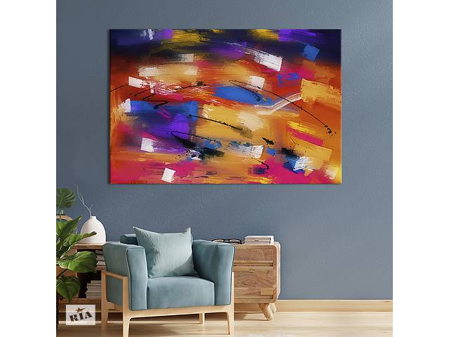 Картина абстракция для офиса KIL Art Горизонтальные разноцветные мазки 122x81 см (1195-1)