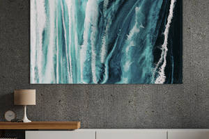 Картина абстракция для офиса KIL Art Грязно-голубой с белым размытием 75x50 см (1095-1)