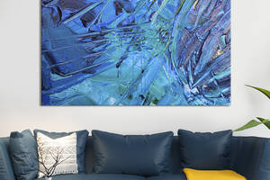 Картина абстракция для офиса KIL Art Хаотичные сине-бирюзовые разводы 122x81 см (1170-1)