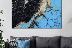 Картина абстракция для офиса KIL Art Контрастное сочетание чёрного и голубого 75x50 см (1043-1)