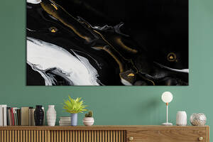 Картина абстракция для офиса KIL Art Контрастное сочетание чёрного и белого с золотыми линиями 122x81 см (1047-1)