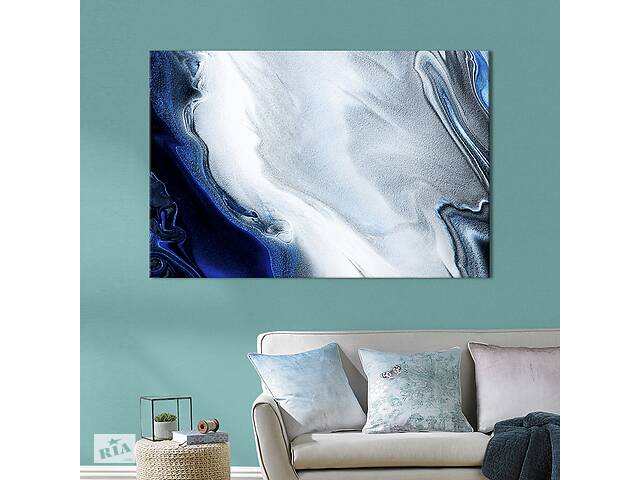 Картина абстракция для офиса KIL Art Контрастный перелив синего и белого 75x50 см (1052-1)