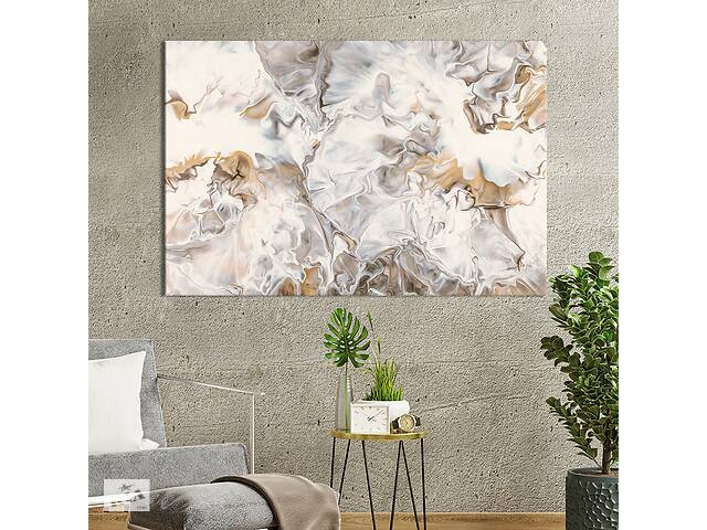 Картина абстракция для офиса KIL Art Коричнево-серые разводы на белом фоне 75x50 см (1102-1)
