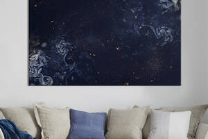 Картина абстракция для офиса KIL Art Космическая текстура черного с белыми разводами 75x50 см (1099-1)
