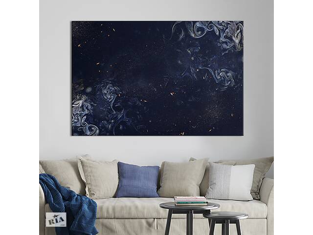 Картина абстракция для офиса KIL Art Космическая текстура черного с белыми разводами 75x50 см (1099-1)