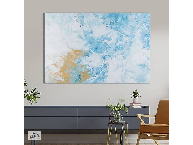 Картина абстракция для офиса KIL Art Нежно голубой и золотистый градиенты 51x34 см (1115-1)