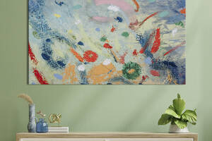 Картина абстракция для офиса KIL Art Сине-серый фон с разноцветными мазками 122x81 см (1179-1)