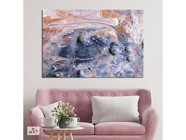 Картина абстракция для офиса KIL Art Сине-серый градиент на светлых разводах 51x34 см (1137-1)
