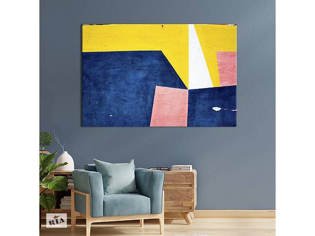 Картина абстракция для офиса KIL Art Синие розовые и желтые фигуры на белом 75x50 см (1210-1)