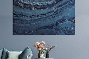 Картина абстракция для офиса KIL Art Тёмно синие волны с отголосками золота 75x50 см (1051-1)