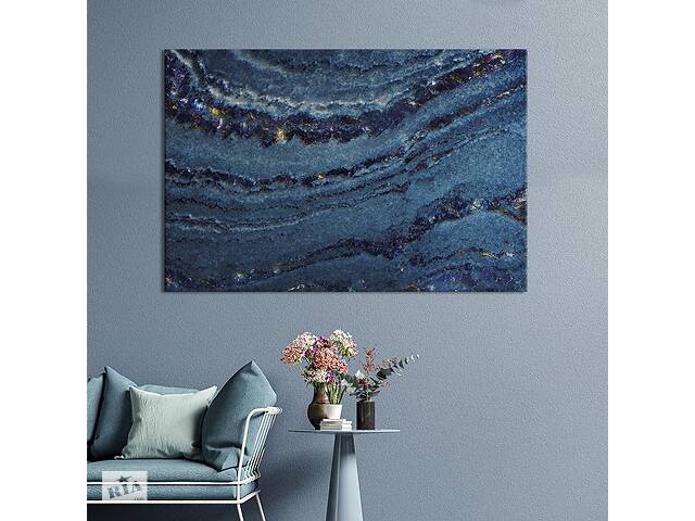 Картина абстракция для офиса KIL Art Тёмно синие волны с отголосками золота 122x81 см (1051-1)