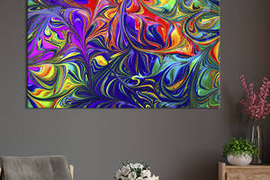 Картина абстракция для офиса KIL Art Тонкие разноцветные завитки 122x81 см (1220-1)