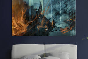 Картина абстракция для офиса KIL Art Великолепная текстура пламени на голубом фоне 122x81 см (1084-1)