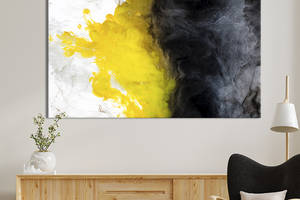 Картина абстракция для офиса KIL Art Желто-черный дым на белом 75x50 см (1227-1)