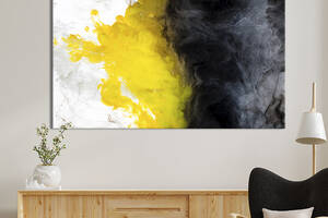 Картина абстракция для офиса KIL Art Желто-черный дым на белом 122x81 см (1227-1)
