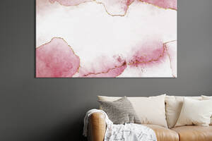 Картина абстракция для офиса KIL Art Золотая окантовка на розовых разводах 75x50 см (1076-1)