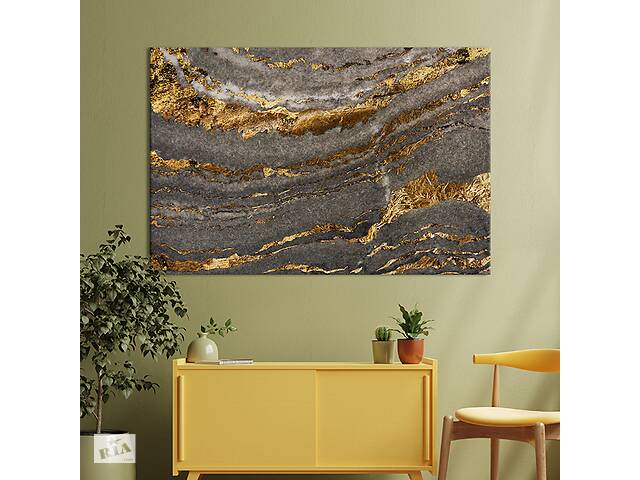 Картина абстракция для офиса KIL Art Золотые разводы на пепельном мраморе 51x34 см (1071-1)