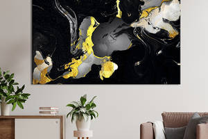 Картина абстракция для офиса KIL Art Золотисто-серые пятна на черном фоне 75x50 см (1128-1)