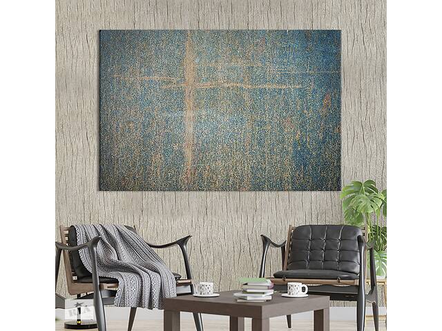 Картина абстракция для офиса KIL Art Золотистые потертости на синем фон 122x81 см (1121-1)