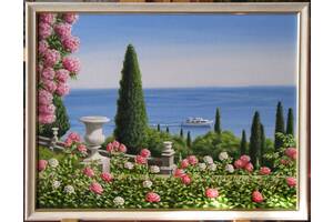 Картина Крим Алупка Воронцовський сад, літо. Масло. Полотно на оргаліт 30х40 см. У рамці.