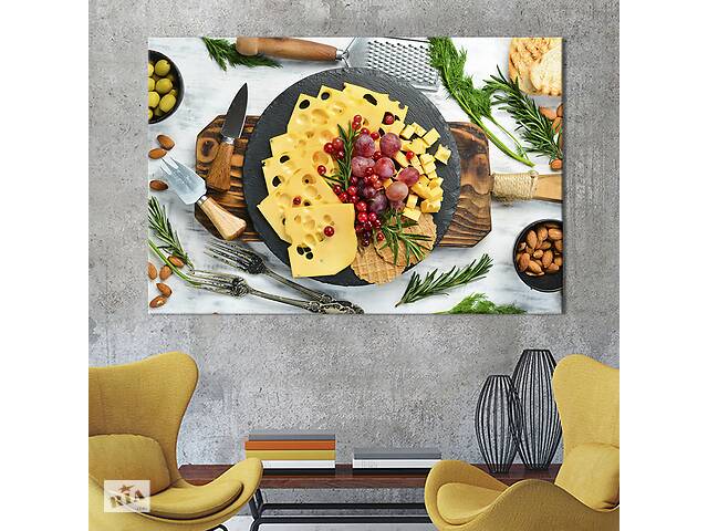 Картина для кухни KIL Art Черная тарелка с сырной закуской 75x50 см (1601-1)