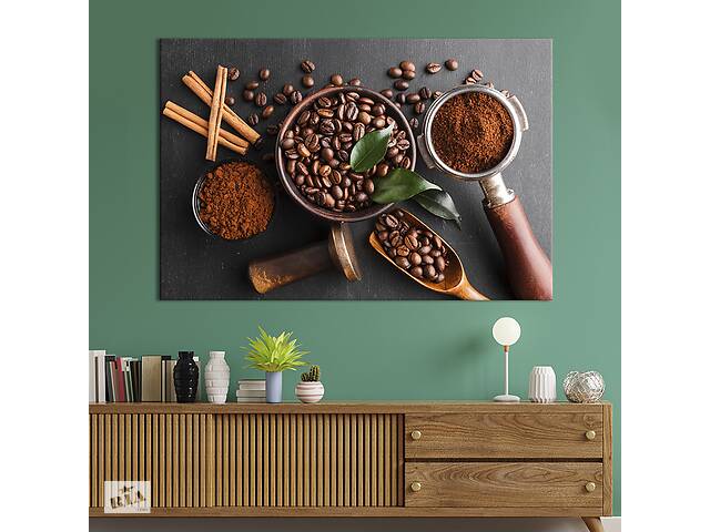 Картина для кухни KIL Art Черный фон с цельными и молотыми зернами кофе 75x50 см (1627-1)