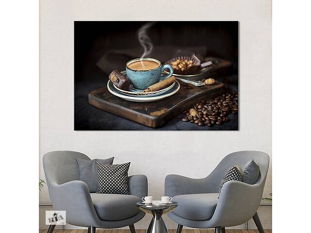 Картина для кухни KIL Art Голубая чашка с кофе 122x81 см (1567-1)