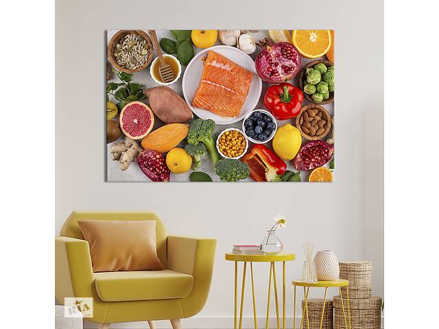 Картина для кухни KIL Art Красная рыба овощи фрукты и орехи 51x34 см (1635-1)