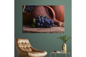 Картина для кухни KIL Art Синий виноград и деревянный сосуд для вина 51x34 см (1572-1)