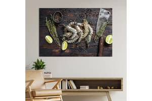 Картина для кухни KIL Art Сырые креветки на деревянной поверхности 51x34 см (1544-1)
