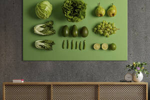 Картина для кухни KIL Art Зеленый фон с набором зеленых фруктов и овощей 51x34 см (1582-1)