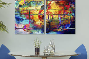 Картина диптих на холсте KIL Art для интерьера в гостиную Скрипичный ключ и ноты 111x81 см (510-2)