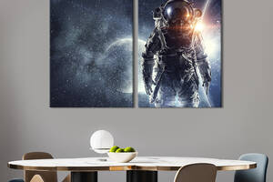 Картина диптих на холсте KIL Art для интерьера в гостиную Космонавт в космосе 71x51 см (516-2)