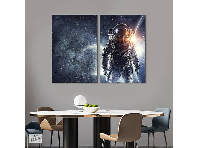Картина диптих на холсте KIL Art для интерьера в гостиную Космонавт в космосе 165x122 см (516-2)