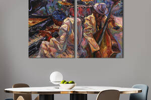 Картина диптих на холсте KIL Art для интерьера в гостиную Джазовые музыканты 165x122 см (521-2)