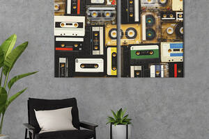 Картина диптих на холсте KIL Art для интерьера в гостиную Раритетные кассеты 71x51 см (525-2)