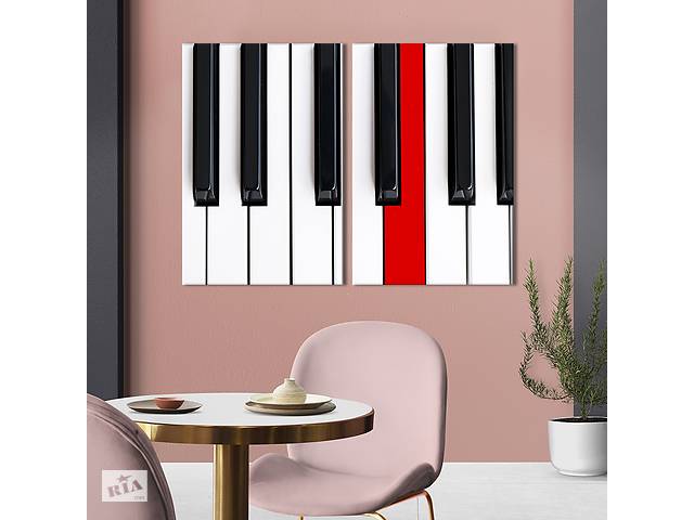 Картина диптих на холсте KIL Art для интерьера в гостиную Чёрно-белые клавиши пианино 165x122 см (531-2)