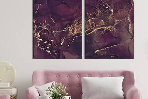 Картина диптих на холсте KIL Art для интерьера в гостиную Пурпурный мрамор 165x122 см (53-2)